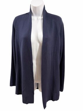 Eileen Fisher Silk Organic Cotton Open Front Cardigan Sweater Navy size XS